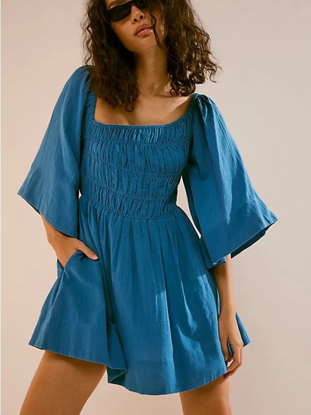 Free People Free-est Blue Smocked Mini Dress – Size Small